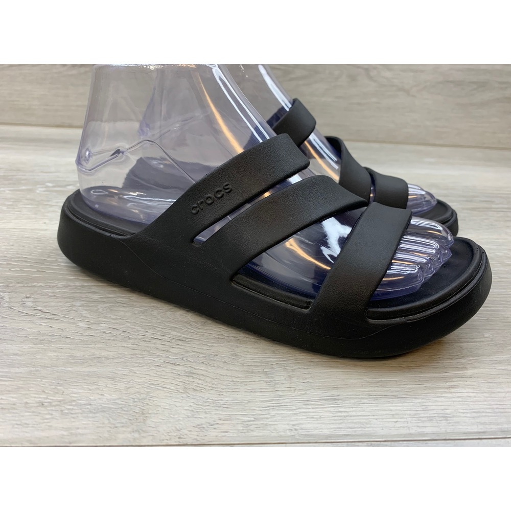 Crocs Mellow Recovery Slide Black Triple Strap Platform Sandals Women's 7